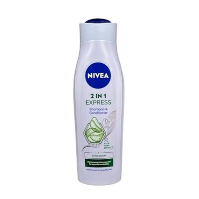 NIVEA Soin express 2 en 1 (shampoing et après-shampoing) pour tous types de cheveux 250 ml Soin doux à l’aloe vera NIVEA Soin express 2 en 1 (shampoing et après-shampoing) pour tous types de cheveux 250 ml Soin doux à l’aloe vera