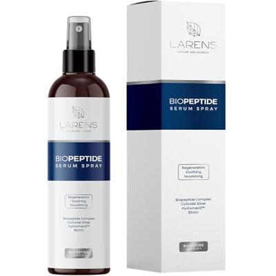 Larens Biopeptide Spray Sérum 150 ml – Spray hydratant régénérant avec complexe biopeptide et argent colloïdal – Pour visage, corps et cheveux – apaisant et rafraîchissant Larens Biopeptide Spray Sérum 150 ml – Spray hydratant régénérant avec complexe biopeptide et argent colloïdal – Pour visage, corps et cheveux – apaisant et rafraîchissant