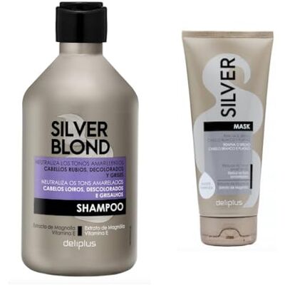 Deliplus Pack 2 Shampooing 400 ml et masque 200 ml Silver cheveux blancs et platine, réduit les tons jaunâtres. Lot de 2 (1 x 400 ml et 1 x 200 ml) Deliplus Pack 2 Shampooing 400 ml et masque 200 ml Silver cheveux blancs et platine, réduit les tons jaunâtres. Lot de 2 (1 x 400 ml et 1 x 200 ml)