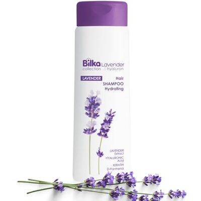 Bilka Collection Shampooing pour cheveux à la lavande et à l'acide hyaluronique Shampooing hydratant régénérant à l'huile de lavande, à l'acide hyaluronique, à la kératine et au D-panthénol pour Bilka Collection Shampooing pour cheveux à la lavande et à l'acide hyaluronique Shampooing hydratant régénérant à l'huile de lavande, à l'acide hyaluronique, à la kératine et au D-panthénol pour