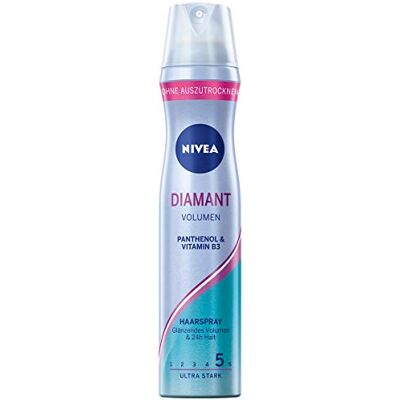 NIVEA Diamond Volume Care Spray coiffant fortifiant avec panthénol et vitamine B3, laque pour un volume brillant avec tenue 24 h (u 5) et formule végétalienne (250 ml) NIVEA Diamond Volume Care Spray coiffant fortifiant avec panthénol et vitamine B3, laque pour un volume brillant avec tenue 24 h (u 5) et formule végétalienne (250 ml)
