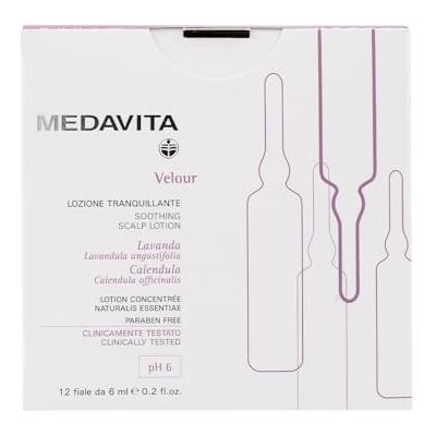 Medavita Velour Lozione Tranquillante 12 ampoules x 6 ml, Lotion capillaire pour cheveux sensibles, pH 6, Made in Italy Medavita Velour Lozione Tranquillante 12 ampoules x 6 ml, Lotion capillaire pour cheveux sensibles, pH 6, Made in Italy