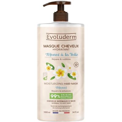 Evoluderm Masque Cheveux Hydratant Monoï à la Folie 1000 ml 99% d'Origine Naturelle Végan Fabrication Française Evoluderm Masque Cheveux Hydratant Monoï à la Folie 1000 ml 99% d'Origine Naturelle Végan Fabrication Française