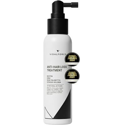 VIDALFORCE Traitement anti-chute pour femmes et hommes avec biotine, collagène, zinc, palmetto, caféine et 12 vitamines pour les cheveux 125 ml VIDALFORCE Traitement anti-chute pour femmes et hommes avec biotine, collagène, zinc, palmetto, caféine et 12 vitamines pour les cheveux 125 ml