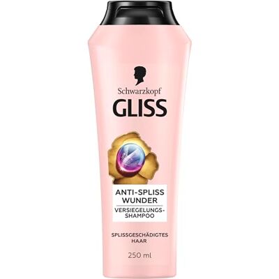 Gliss Shampoing anti-fourches miracle (250 ml), shampooing avec complexe ionique et huile de pépins de raisin, shampooing de soin pour cheveux abîmés, scellé les pointes fourchues longue durée Gliss Shampoing anti-fourches miracle (250 ml), shampooing avec complexe ionique et huile de pépins de raisin, shampooing de soin pour cheveux abîmés, scellé les pointes fourchues longue durée