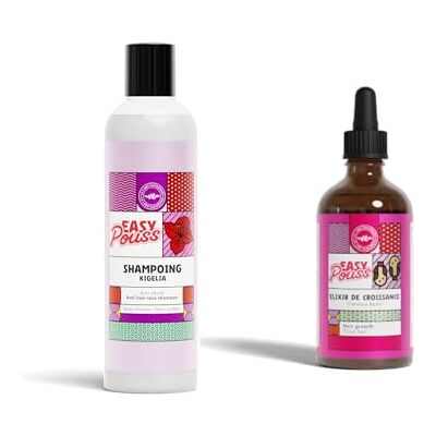 Shandrani EASY POUSS Easy Pouss Shampoing Vitaminé 250ml + Élixir de Croissance capillaire 100ml Anti-Chute & Repousse Capillaire Cheveux renforcés et revitalisés Cheveux Épais, Crépus et Frisés Fabriqué en France Shandrani EASY POUSS Easy Pouss Shampoing Vitaminé 250ml + Élixir de Croissance capillaire 100ml Anti-Chute & Repousse Capillaire Cheveux renforcés et revitalisés Cheveux Épais, Crépus et Frisés Fabriqué en France