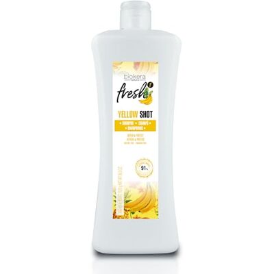 SALERM Shampooing réparateur Yellow Shot Biokera Fresh 1000 ml Répare et protège Pour des cheveux brillants et sans frisottis Shampooing sans sulfates ni parabènes SALERM Shampooing réparateur Yellow Shot Biokera Fresh 1000 ml Répare et protège Pour des cheveux brillants et sans frisottis Shampooing sans sulfates ni parabènes