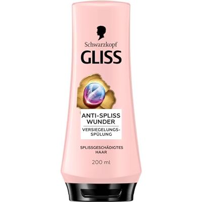 Gliss Après-shampoing anti-fourches (200 ml), après-shampoing répare les fibres capillaires endommagées, pour une étanchéité durable des pointes fourchues et 88% de pointes fourchues en moins Gliss Après-shampoing anti-fourches (200 ml), après-shampoing répare les fibres capillaires endommagées, pour une étanchéité durable des pointes fourchues et 88% de pointes fourchues en moins