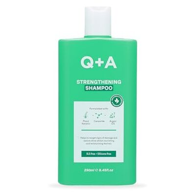 Q+A Shampooing fortifiant (250 ml), réparateur, anti-frisottis et hydratant pour cheveux secs, convient aux cheveux abîmés et colorés, avec kératine végétale, céramides et huile d'argan pour cheveux Q+A Shampooing fortifiant (250 ml), réparateur, anti-frisottis et hydratant pour cheveux secs, convient aux cheveux abîmés et colorés, avec kératine végétale, céramides et huile d'argan pour cheveux