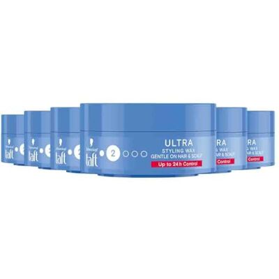 TAFT Schwarzkopf Styling Wax Ultra Lot de 6 flacons de cire coiffante Niveau 2-75 ml (boîte bleu clair) TAFT Schwarzkopf Styling Wax Ultra Lot de 6 flacons de cire coiffante Niveau 2-75 ml (boîte bleu clair)