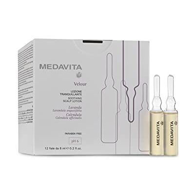 Medavita Velour Lozione Tranquillante 12 ampoules x 6 ml, Lotion capillaire pour cheveux sensibles, pH 6, Made in Italy Medavita Velour Lozione Tranquillante 12 ampoules x 6 ml, Lotion capillaire pour cheveux sensibles, pH 6, Made in Italy