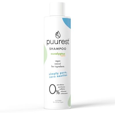 Puurest Shampooing sans sulfates, silicones, parabènes et sel – shampooing naturel, vegan, hydratant, sans parfum, avec huile d'eucalyptus et jojoba, 250ml Puurest Shampooing sans sulfates, silicones, parabènes et sel – shampooing naturel, vegan, hydratant, sans parfum, avec huile d'eucalyptus et jojoba, 250ml