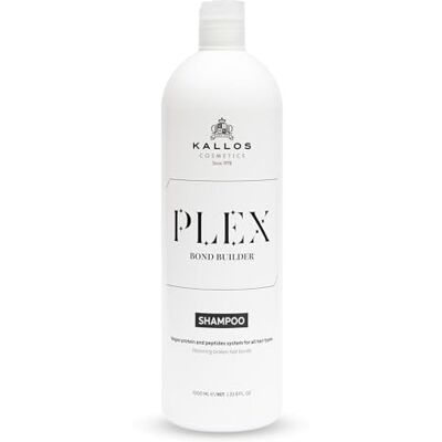Kallos Cosmetics Shampoing Plex Bond Builder pour cheveux abîmés : hydrate, fortifie et aide à réparer les liaisons capillaires cassées grâce à un complexe de protéines végétales et de peptides (1 L). Kallos Cosmetics Shampoing Plex Bond Builder pour cheveux abîmés : hydrate, fortifie et aide à réparer les liaisons capillaires cassées grâce à un complexe de protéines végétales et de peptides (1 L).