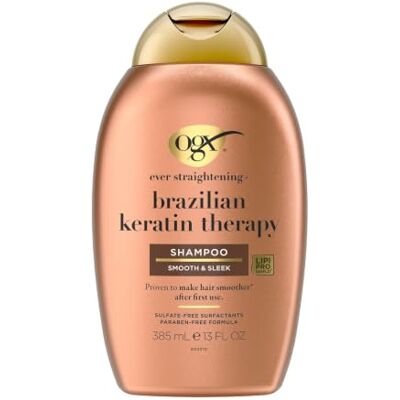 OGX Ever Straightening with Brazilian Keratin Smooth Shampoo Smooth & Sleek, Rend les cheveux plus lisses après la première utilisation, pour des cheveux brillants, sans sulfate, 385 ml OGX Ever Straightening with Brazilian Keratin Smooth Shampoo Smooth & Sleek, Rend les cheveux plus lisses après la première utilisation, pour des cheveux brillants, sans sulfate, 385 ml