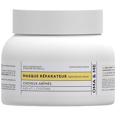 OMA & ME Masque Réparateur Cheveux Abîmés Répare et Revitalise les Cheveux Abîmés, Ternes ou Fragilisés Soin Masque Cheveux 98% d'Ingrédients d'Origine Naturelle, Fabriqué en France 250ml OMA & ME Masque Réparateur Cheveux Abîmés Répare et Revitalise les Cheveux Abîmés, Ternes ou Fragilisés Soin Masque Cheveux 98% d'Ingrédients d'Origine Naturelle, Fabriqué en France 250ml