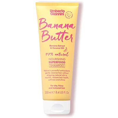 Umberto Giannini Shampoing nourrissant au beurre de banane, végétalien et sans cruauté envers les animaux, formule hydratante pour cheveux secs, texturés ou crépus, 250 ml Umberto Giannini Shampoing nourrissant au beurre de banane, végétalien et sans cruauté envers les animaux, formule hydratante pour cheveux secs, texturés ou crépus, 250 ml