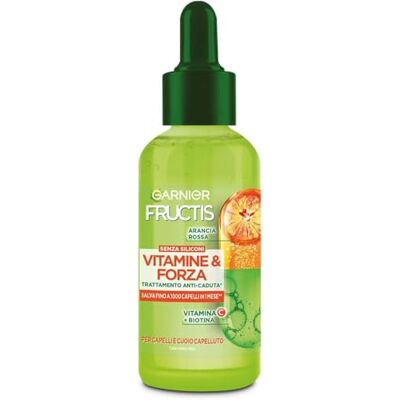 Garnier Sérum fortifiant pour cheveux fins et cassants, traitement contre la perte de cheveux, avec vitamine C et orange sanguine, vitamines de fructis et force 125 ml Garnier Sérum fortifiant pour cheveux fins et cassants, traitement contre la perte de cheveux, avec vitamine C et orange sanguine, vitamines de fructis et force 125 ml