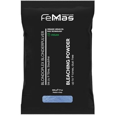 Femmas Poudre de blanchiment bleue 500 g I Poudre de blanchiment avec technologie Plex et huile d'argan I éclaircissante uniforme I Ultra forte et sans poudre I Hair Bleach pour éclaircir jusqu'à 9 Femmas Poudre de blanchiment bleue 500 g I Poudre de blanchiment avec technologie Plex et huile d'argan I éclaircissante uniforme I Ultra forte et sans poudre I Hair Bleach pour éclaircir jusqu'à 9