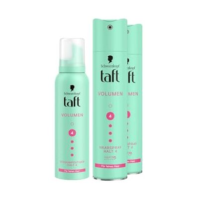 TAFT Schwarzkopf Mousse coiffante volume (150 ml) Degré de tenue 4 Pour cheveux fins Mousse et laque volume (2 x 250 ml) Formule végétalienne TAFT Schwarzkopf Mousse coiffante volume (150 ml) Degré de tenue 4 Pour cheveux fins Mousse et laque volume (2 x 250 ml) Formule végétalienne