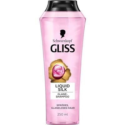 Gliss Shampoing Liquid Silk (250 ml) avec céramides et soie, shampooing brillant pour cheveux cassants et ternes, lisse la surface des cheveux Gliss Shampoing Liquid Silk (250 ml) avec céramides et soie, shampooing brillant pour cheveux cassants et ternes, lisse la surface des cheveux