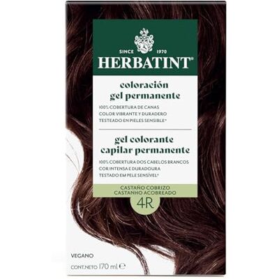 Herbatint 4R Gel de coloration permanente pour cheveux brun cuivré 170 ml Sans ammoniaque, couverture optimale des cheveux blancs, formule végétalienne, avec 8 extraits végétaux biologiques Herbatint 4R Gel de coloration permanente pour cheveux brun cuivré 170 ml Sans ammoniaque, couverture optimale des cheveux blancs, formule végétalienne, avec 8 extraits végétaux biologiques