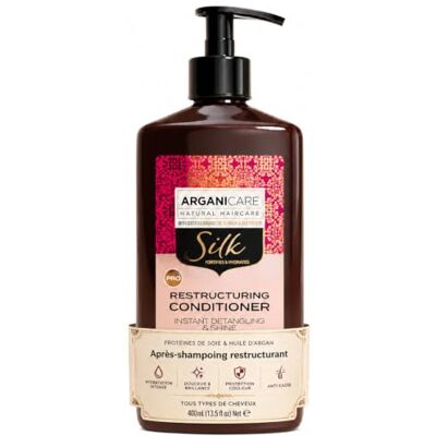 Arganicare Après-shampoing restructurant Protéines de Soie & Huile d’Argan – Tous types de cheveux – Hydratation, protection couleur, anti-casse, douceur & brillance – 400 ml Arganicare Après-shampoing restructurant Protéines de Soie & Huile d’Argan – Tous types de cheveux – Hydratation, protection couleur, anti-casse, douceur & brillance – 400 ml
