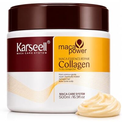 Karseell MACA CARE SYSTEM Masque Cheveux Professionnel Collagène Huile Argan Coco Avocat Karité Reparateur Nutritif Hydratant Anti-Frisottis Soin Cheveux Secs Abîmés Cassants Kératine Keratin 500ml Karseell MACA CARE SYSTEM Masque Cheveux Professionnel Collagène Huile Argan Coco Avocat Karité Reparateur Nutritif Hydratant Anti-Frisottis Soin Cheveux Secs Abîmés Cassants Kératine Keratin 500ml