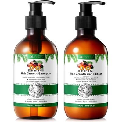 p-beauty Ensemble shampoing et après-shampoing à l'huile de Batana au romarin, sans sulfate – Favorise la croissance des cheveux, hydrate et régénère, renforce les cheveux fins et abîmés, lutte p-beauty Ensemble shampoing et après-shampoing à l'huile de Batana au romarin, sans sulfate – Favorise la croissance des cheveux, hydrate et régénère, renforce les cheveux fins et abîmés, lutte