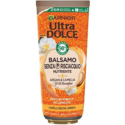 Garnier Ultra Doux Baume sans rinçage Huiles merveilleuses, nourrissant et éclaircissant pour cheveux secs et éteints, huile d'argan et camélia, 200 ml, lot de 1 Garnier Ultra Doux Baume sans rinçage Huiles merveilleuses, nourrissant et éclaircissant pour cheveux secs et éteints, huile d'argan et camélia, 200 ml, lot de 1