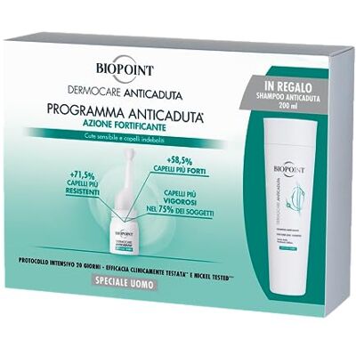 BIOPOINT Dermocare Anti-chute Kit de traitement homme contient 20 ampoules à action densifiante + shampooing anti-chute 200 ml, fortifie les cheveux et empêche la chute BIOPOINT Dermocare Anti-chute Kit de traitement homme contient 20 ampoules à action densifiante + shampooing anti-chute 200 ml, fortifie les cheveux et empêche la chute