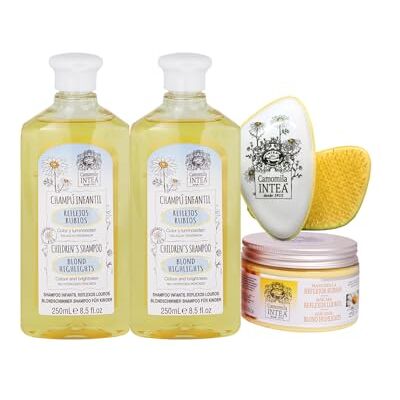 Intea Camomila Lot de 2 shampooings pour enfants blondes 250 ml + masque réfléchissant blond 250 ml + brosse anti-traction Intea Camomila Lot de 2 shampooings pour enfants blondes 250 ml + masque réfléchissant blond 250 ml + brosse anti-traction