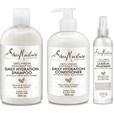 Shea Moisture 100% d'huile de coco vierge TRIO BUNDLE Revitalisant Hydratation Quotidienne 13 Oz, Shampooing Hydratation Quotidienne 13 Oz & Traitement Sans Rinçage 8 Oz par Shea Moisture 100% d'huile de coco vierge TRIO BUNDLE Revitalisant Hydratation Quotidienne 13 Oz, Shampooing Hydratation Quotidienne 13 Oz & Traitement Sans Rinçage 8 Oz par