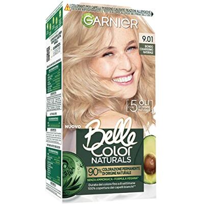 Garnier Coloration permanente Belle Color Naturals, pour une couleur lumineuse jusqu'à 8 semaines, sans ammoniaque à 90% d'origine naturelle, blond clair naturel 9.01 Garnier Coloration permanente Belle Color Naturals, pour une couleur lumineuse jusqu'à 8 semaines, sans ammoniaque à 90% d'origine naturelle, blond clair naturel 9.01