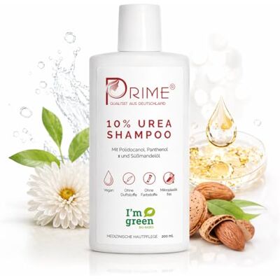 PRiME ® Shampooing 10% urée (200 ml) avec polidocanol, panthénol et huile d'amande douce Shampooing médical contre les démangeaisons et le cuir chevelu sec Emballage respectueux de l'environnement PRiME ® Shampooing 10% urée (200 ml) avec polidocanol, panthénol et huile d'amande douce Shampooing médical contre les démangeaisons et le cuir chevelu sec Emballage respectueux de l'environnement