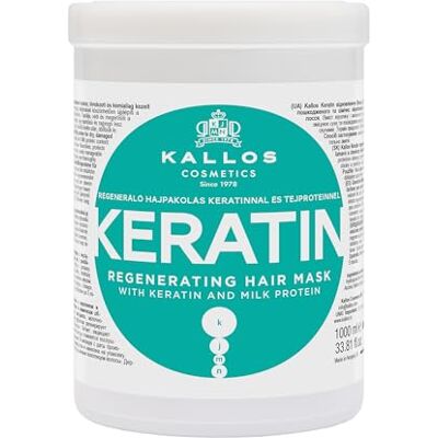 Kallos Masque capillaire à la kératine KJMN de Cosmetics pour cheveux secs, abîmés et traités chimiquement. Nourrit et aide à reconstruire la structure naturelle, apporte brillance et texture 1 L Kallos Masque capillaire à la kératine KJMN de Cosmetics pour cheveux secs, abîmés et traités chimiquement. Nourrit et aide à reconstruire la structure naturelle, apporte brillance et texture 1 L