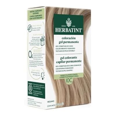 Herbatint Coloration gel permanent pour cheveux 10C blond platine cendré 170 ml sans ammoniaque, couverture optimale des cheveux blancs, pour peaux sensibles, avec 8 extraits naturels bio Herbatint Coloration gel permanent pour cheveux 10C blond platine cendré 170 ml sans ammoniaque, couverture optimale des cheveux blancs, pour peaux sensibles, avec 8 extraits naturels bio