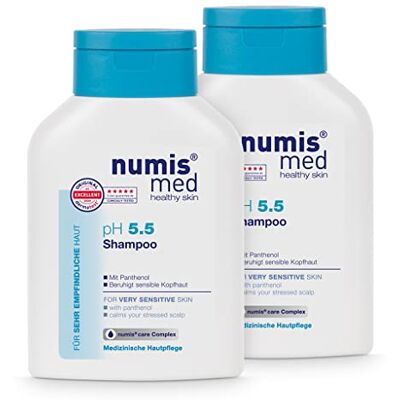 Numis Med Lot de 2 shampoings pH 5.5 Shampooing apaisant pour peaux très sensibles et sensibles Soin des cheveux végétalien sans silicone, parabène et huile minérale 2 x 200 ml Numis Med Lot de 2 shampoings pH 5.5 Shampooing apaisant pour peaux très sensibles et sensibles Soin des cheveux végétalien sans silicone, parabène et huile minérale 2 x 200 ml