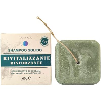 AMAS Shampooing solide REVITALISANT RENFORCANT avec extrait de bardane -60 g pour cheveux normaux tendant à la graisse 100% fabriqué en Italie Naturel, Vegan et Plastic Free AMAS Shampooing solide REVITALISANT RENFORCANT avec extrait de bardane -60 g pour cheveux normaux tendant à la graisse 100% fabriqué en Italie Naturel, Vegan et Plastic Free