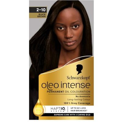 Schwarzkopf Oleo Intense Teinture permanente à l'huile 2-10 Châtain noir 100% couverture des cheveux gris, après-shampoing avec système HaptIQ, coloration longue durée, sans ammoniaque Schwarzkopf Oleo Intense Teinture permanente à l'huile 2-10 Châtain noir 100% couverture des cheveux gris, après-shampoing avec système HaptIQ, coloration longue durée, sans ammoniaque