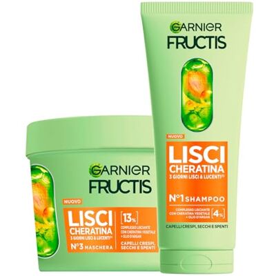 Garnier Fructis Kératine Liss Routine Shampooing 200ml + Masque 370ml Traitement Lissant pour Cheveux Secs et Éteints Formule Végane avec Kératine Végétale et Huile d Argan Set de 2 Garnier Fructis Kératine Liss Routine Shampooing 200ml + Masque 370ml Traitement Lissant pour Cheveux Secs et Éteints Formule Végane avec Kératine Végétale et Huile d Argan Set de 2