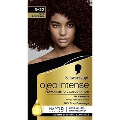 Schwarzkopf Oleo Intense Teinture permanente à l'huile 3-22 Bordeaux foncé 100% couverture des cheveux gris, après-shampoing avec système HaptIQ, coloration longue durée, sans ammoniaque Schwarzkopf Oleo Intense Teinture permanente à l'huile 3-22 Bordeaux foncé 100% couverture des cheveux gris, après-shampoing avec système HaptIQ, coloration longue durée, sans ammoniaque
