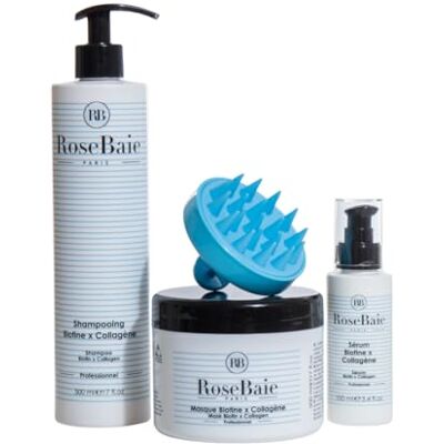 ROSE BAIE ROSEBAIE Routine Trio Biotine et Collagène Réparation Pousse Cheveux Shampoing 500ml Masque 500ml Sérum 100ml Brosse massante offerte ROSE BAIE ROSEBAIE Routine Trio Biotine et Collagène Réparation Pousse Cheveux Shampoing 500ml Masque 500ml Sérum 100ml Brosse massante offerte