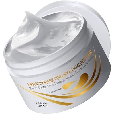VITAMINS hair cosmetics Vitamins Masque revitalisant à la kératine, biotine, huiles de ricin et de noix de coco, soin hydratant en profondeur pour cheveux fins, anti-frisottis, pour cheveux bouclés, lisses, secs et abîmés VITAMINS hair cosmetics Vitamins Masque revitalisant à la kératine, biotine, huiles de ricin et de noix de coco, soin hydratant en profondeur pour cheveux fins, anti-frisottis, pour cheveux bouclés, lisses, secs et abîmés