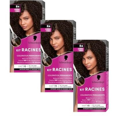 Schwarzkopf Lot de 3 Kit Racines Coloration Racines Cheveux Permanente Enrichie d’une huile nourrissante Couverture Cheveux Blancs Retouche entre 2 Colorations Châtain Foncé R4 Schwarzkopf Lot de 3 Kit Racines Coloration Racines Cheveux Permanente Enrichie d’une huile nourrissante Couverture Cheveux Blancs Retouche entre 2 Colorations Châtain Foncé R4
