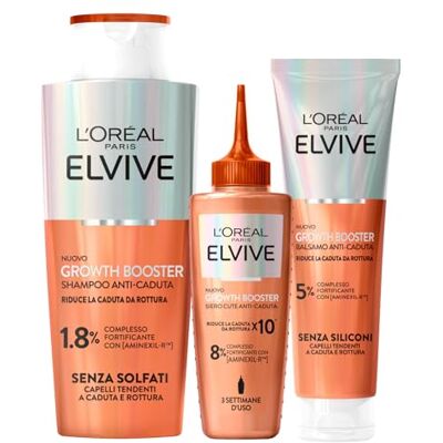 L'Oreal Paris L'Oréal Paris Elvive Kit Anti-Chute Cheveux Abîmés Elseve Growth Booster Shampoing 200ml + Après-Shampoing 150ml + Sérum 102ml avec Aminexil-R Niacinamide et Extrait de Racine de Gingembre Lot de 3 L'Oreal Paris L'Oréal Paris Elvive Kit Anti-Chute Cheveux Abîmés Elseve Growth Booster Shampoing 200ml + Après-Shampoing 150ml + Sérum 102ml avec Aminexil-R Niacinamide et Extrait de Racine de Gingembre Lot de 3