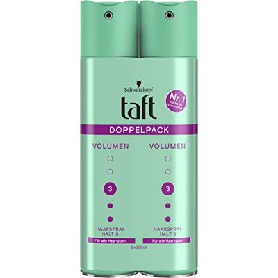 TAFT Spray pour cheveux Volume de maintien 3 (2 x 250 ml), spray coiffant donne du volume et de l'adhérence à tous les types de cheveux, laque sans silicone pour une tenue jusqu'à 24 h TAFT Spray pour cheveux Volume de maintien 3 (2 x 250 ml), spray coiffant donne du volume et de l'adhérence à tous les types de cheveux, laque sans silicone pour une tenue jusqu'à 24 h