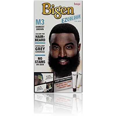 Bigen EZ Colour for Men Couvre les cheveux gris et la barbe en 10 min Sans ammoniaque et peu de peroxyde Avec huile d'olive et extrait d'aloès M3 Marron le plus foncé Bigen EZ Colour for Men Couvre les cheveux gris et la barbe en 10 min Sans ammoniaque et peu de peroxyde Avec huile d'olive et extrait d'aloès M3 Marron le plus foncé