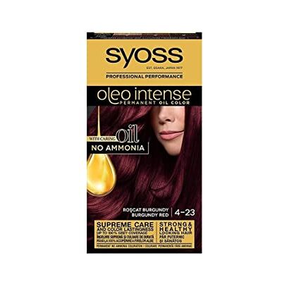 Syoss Oleo Intense Coloration capillaire 100 % huiles pures 0 % ammoniaque 4-23 Rouge bordeaux Syoss Oleo Intense Coloration capillaire 100 % huiles pures 0 % ammoniaque 4-23 Rouge bordeaux