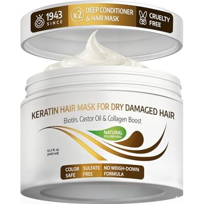 VITAMINS hair cosmetics Vitamins Masque capillaire à la kératine Biotine, huile de castor, protéine de collagène et huile de coco Après-shampoing profond pour cheveux abîmés et secs et abîmés VITAMINS hair cosmetics Vitamins Masque capillaire à la kératine Biotine, huile de castor, protéine de collagène et huile de coco Après-shampoing profond pour cheveux abîmés et secs et abîmés