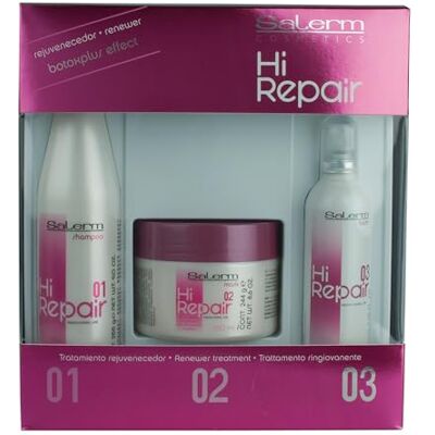SALERM Traitement réparateur cheveux abîmés Pack Hi Repair avec shampooing 250 ml + masque 250 ml + Finish 100 ml Hydratation profonde cheveux abîmés Revitalise et rajeunit Effet immédiat SALERM Traitement réparateur cheveux abîmés Pack Hi Repair avec shampooing 250 ml + masque 250 ml + Finish 100 ml Hydratation profonde cheveux abîmés Revitalise et rajeunit Effet immédiat